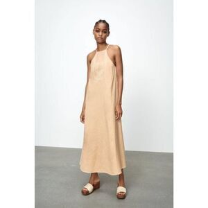 ZARA NWT Embroidered Linen Blend Maxi Dress MEDIUM